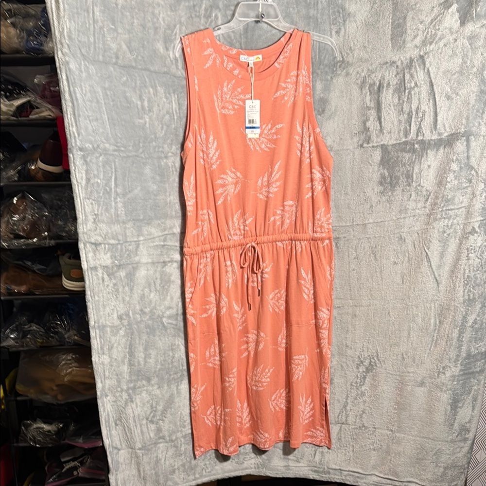NWT C&C California Coral Sleeveless Dress Leaf Print women’s XL cotton blend